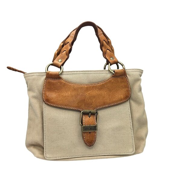 Eddie Bauer Canvas & Leather Small Tote Braided Double Handles Buckle Accent - Picture 10 of 16